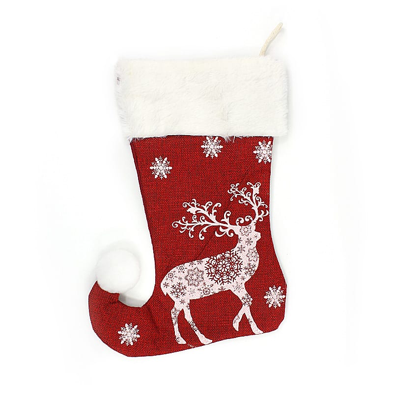 Red Christmas White Reindeer Stocking Reindeer - Christmas stocking