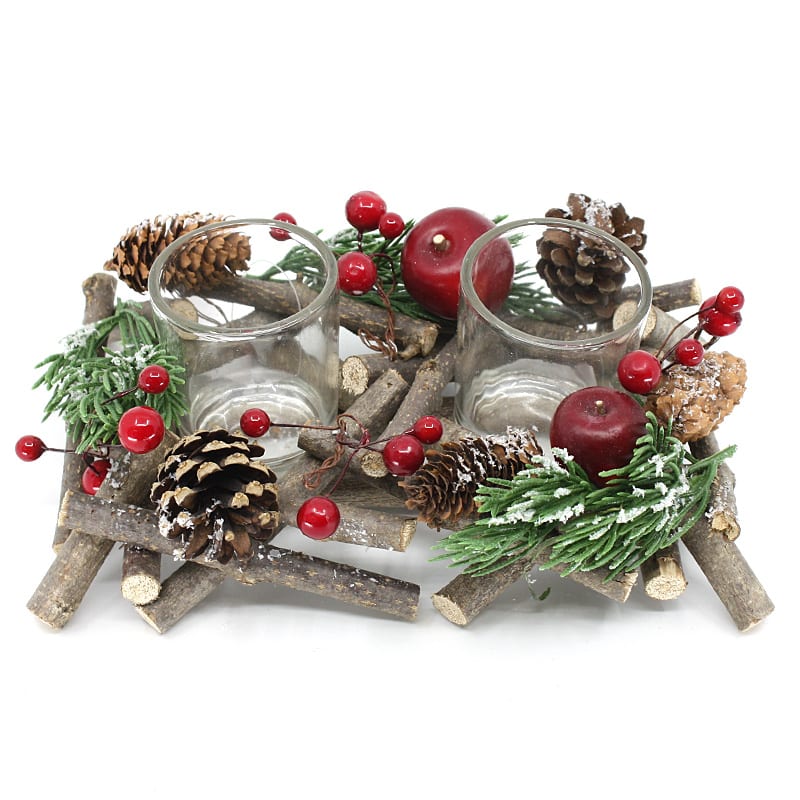 20CM Christmas Rectangular Wreath Tealight Holder_3