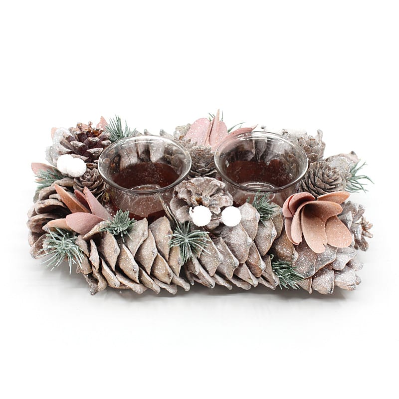 23CM Christmas Pastel Pine Cones Tealight Holder_2