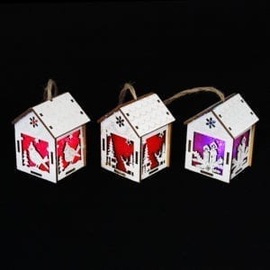 Set of 3 Christmas Flashing Light White Wooden House