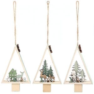 Set of 3 Wooden Christmas Tree Shape Hanging Ornament