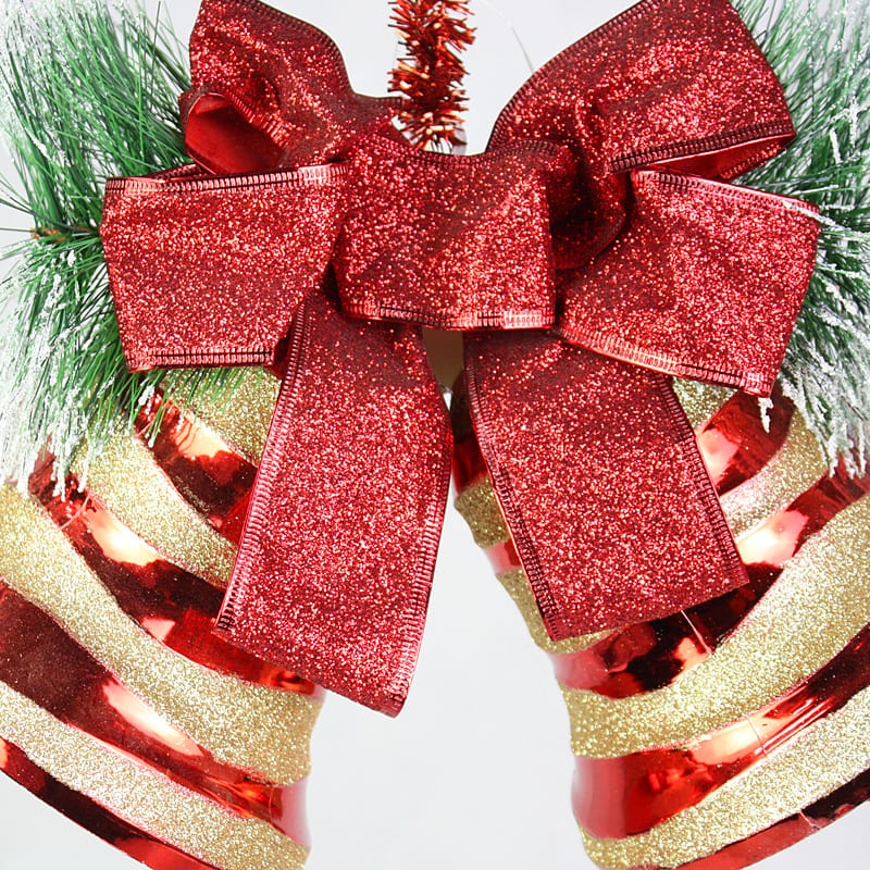 Christmas Bells Glitter Ribbon Red & Gold_2