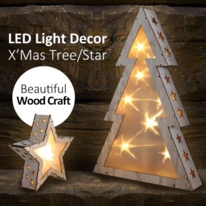 X'Mas Wooden Tree/Star Light Decor with Stars Pattern Warm Home Decor